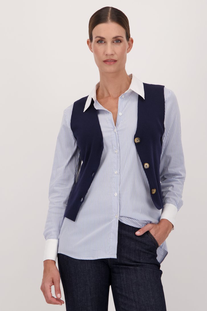 Voorkant van Navy mouwloze cardigan door More & More voor Dames