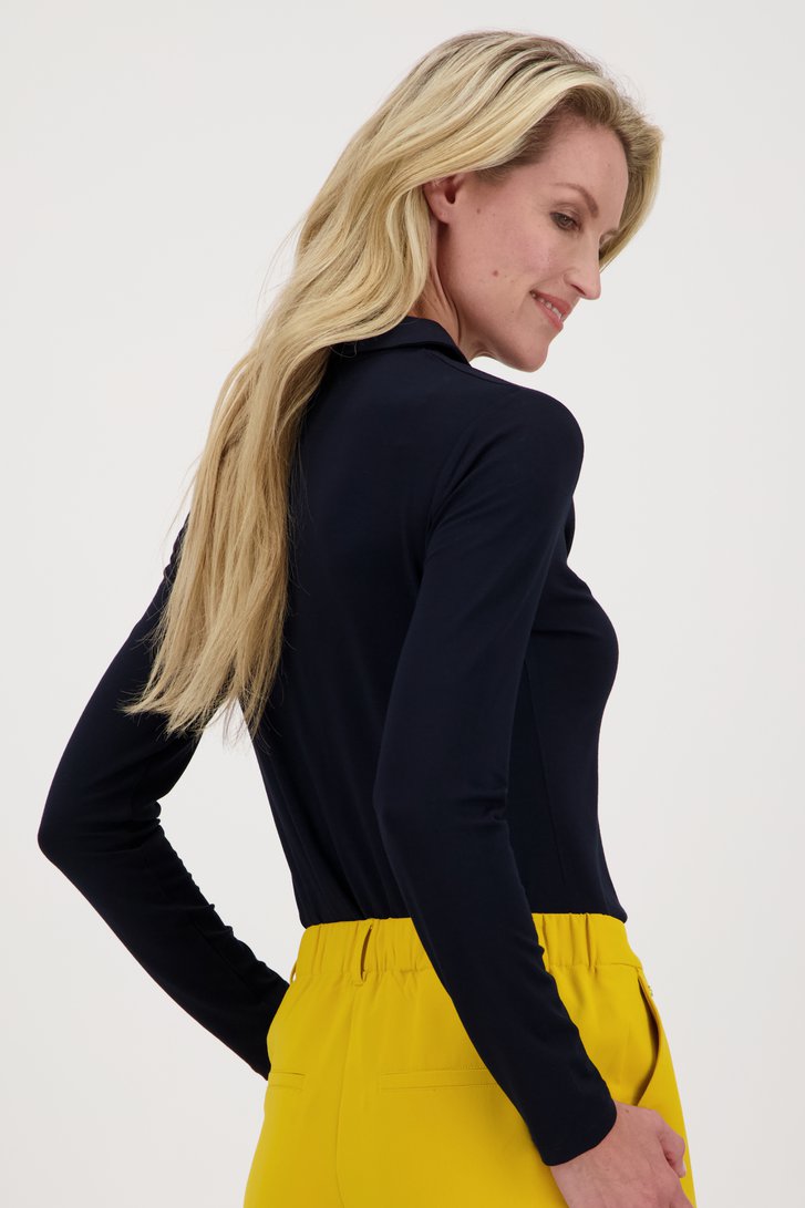 Navy polo met lange mouwen van Claude Arielle voor Dames