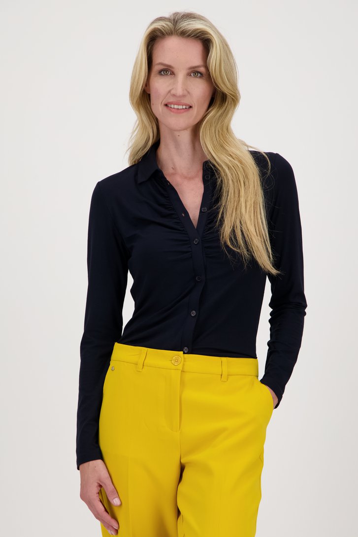 Navy polo met lange mouwen van Claude Arielle voor Dames