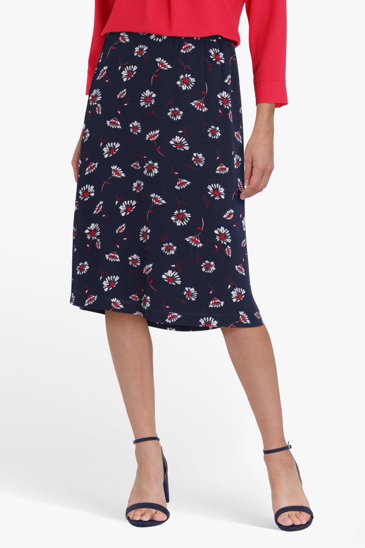 Navy rok met bloemenprint en elastische taille van Claude Arielle voor Dames