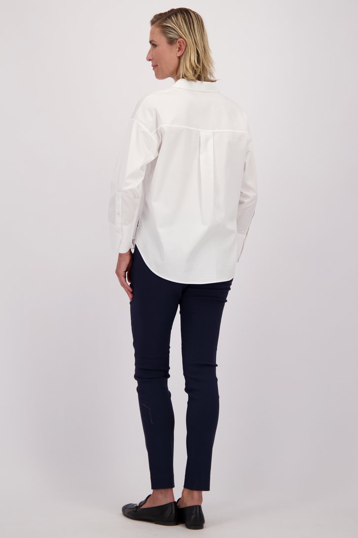 Achterkant van Navy stretchbroek met elastische tailleband door Claude Arielle voor Dames