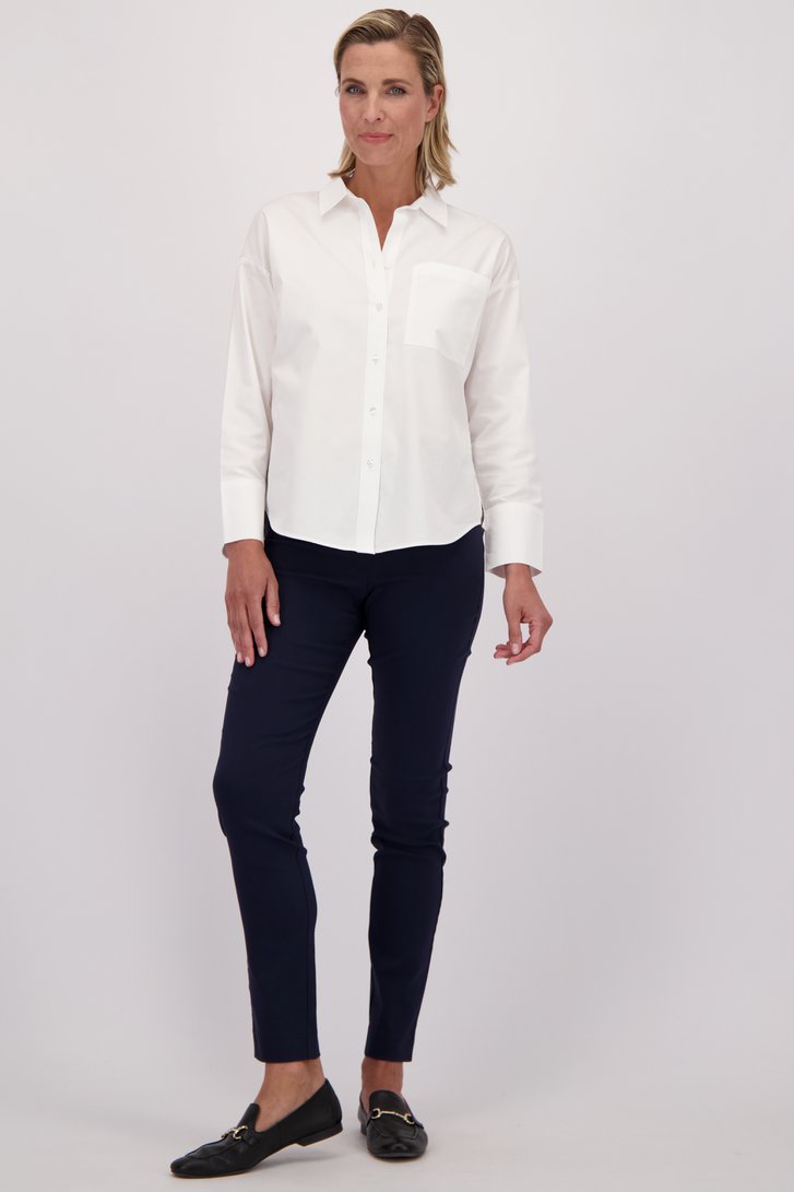 Voorkant van Navy stretchbroek met elastische tailleband door Claude Arielle voor Dames