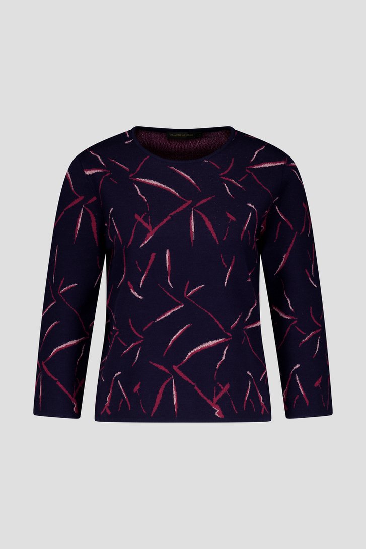 Navy truitje met bordeaux motief van Claude Arielle voor Dames