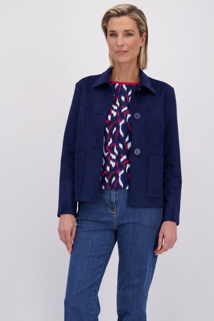 Voorkant van Navy vestje in suède look door Claude Arielle voor Dames