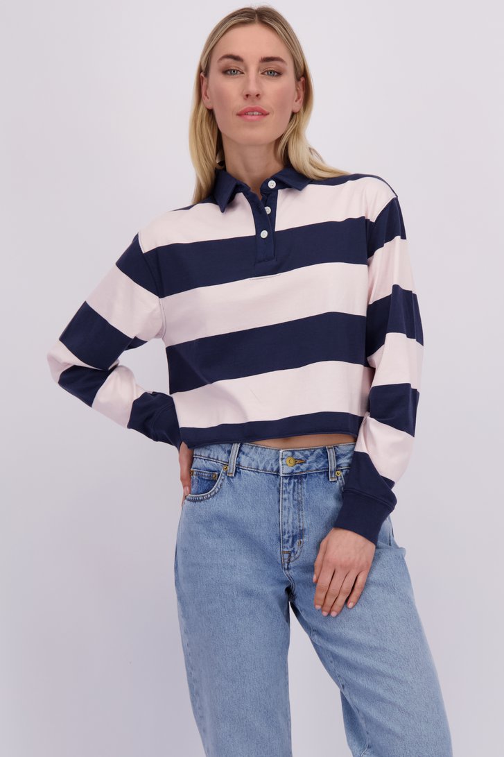 Voorkant van Navy-witte gestreepte polo door Superdry voor Dames