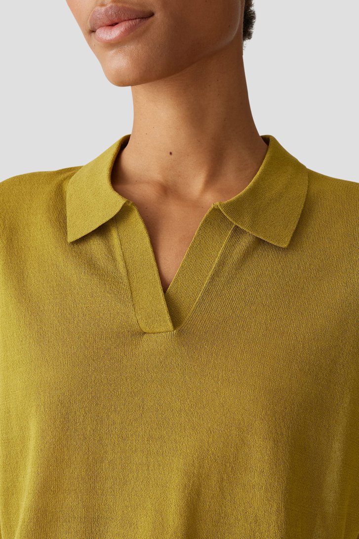 Olijfgroen fijngebreid poloshirt van Opus voor Dames