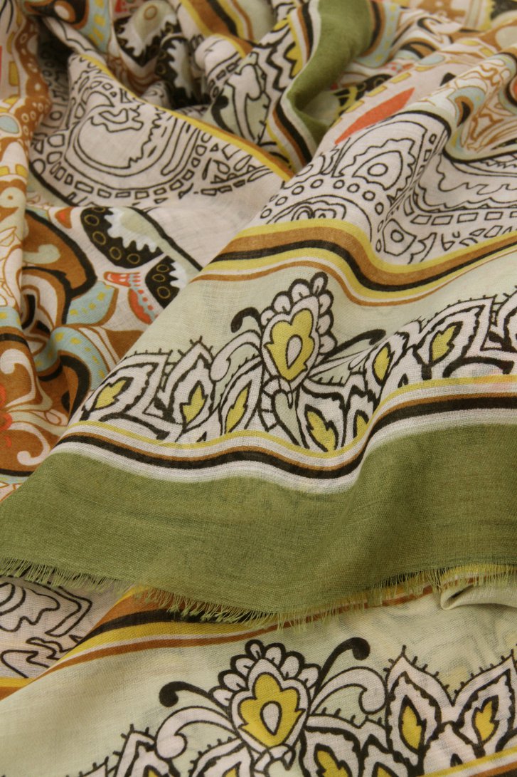 Olijfgroen sjaaltje met kleurrijke paisley-print van Liberty Island voor Dames