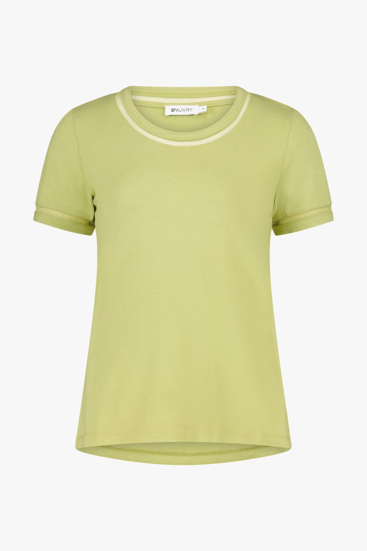 Olijfgroen T-shirt met doorschijnend detail van D'Auvry voor Dames
