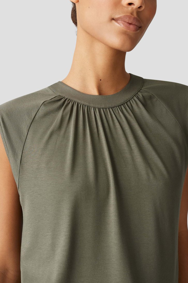 Olijfgroen T-shirt met plooitjes van Opus voor Dames