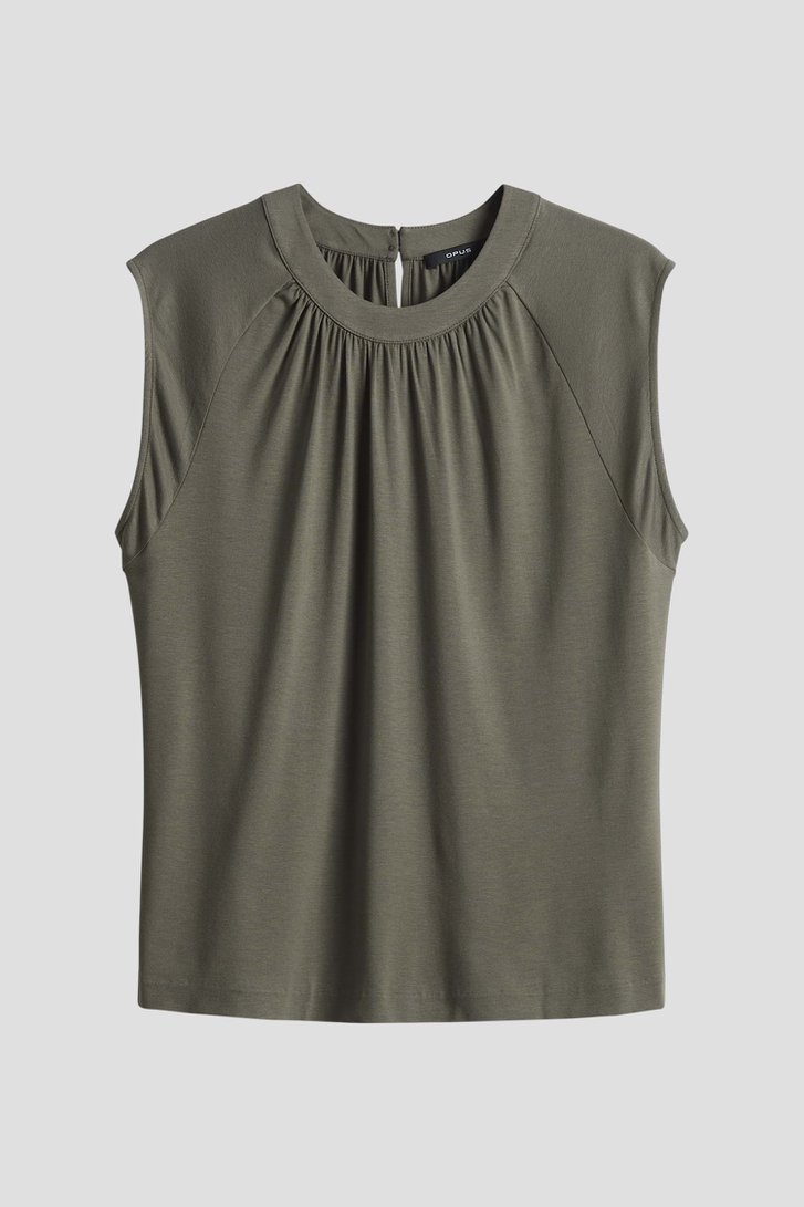 Olijfgroen T-shirt met plooitjes van Opus voor Dames