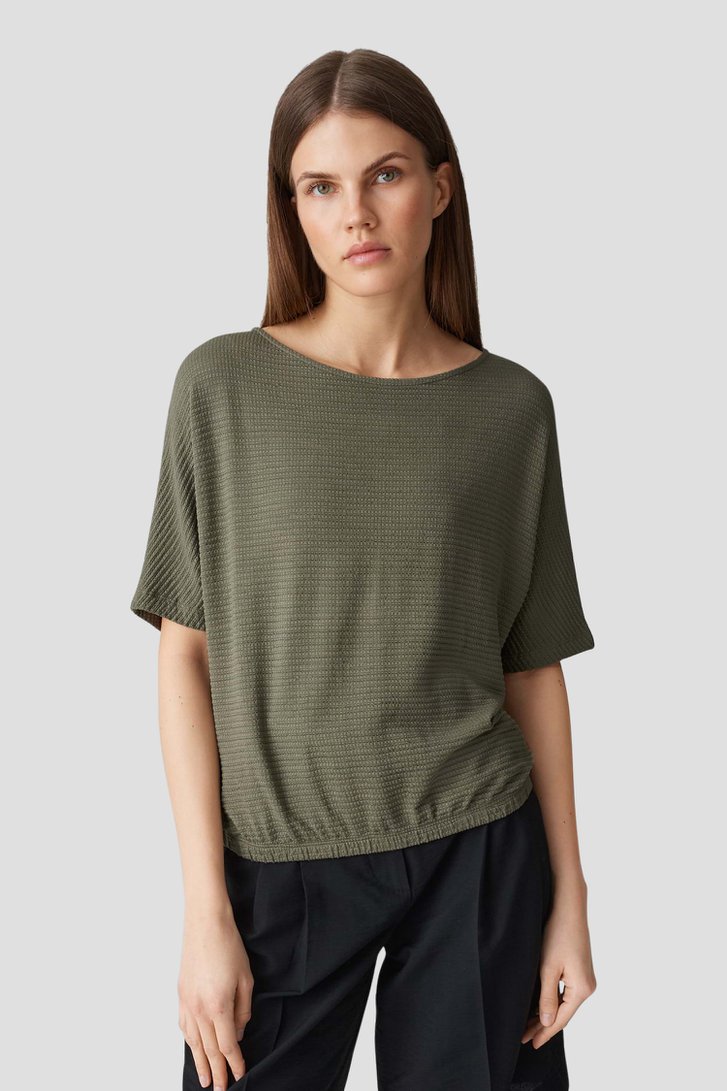 Olijfgroen T-shirt met structuur van Opus voor Dames