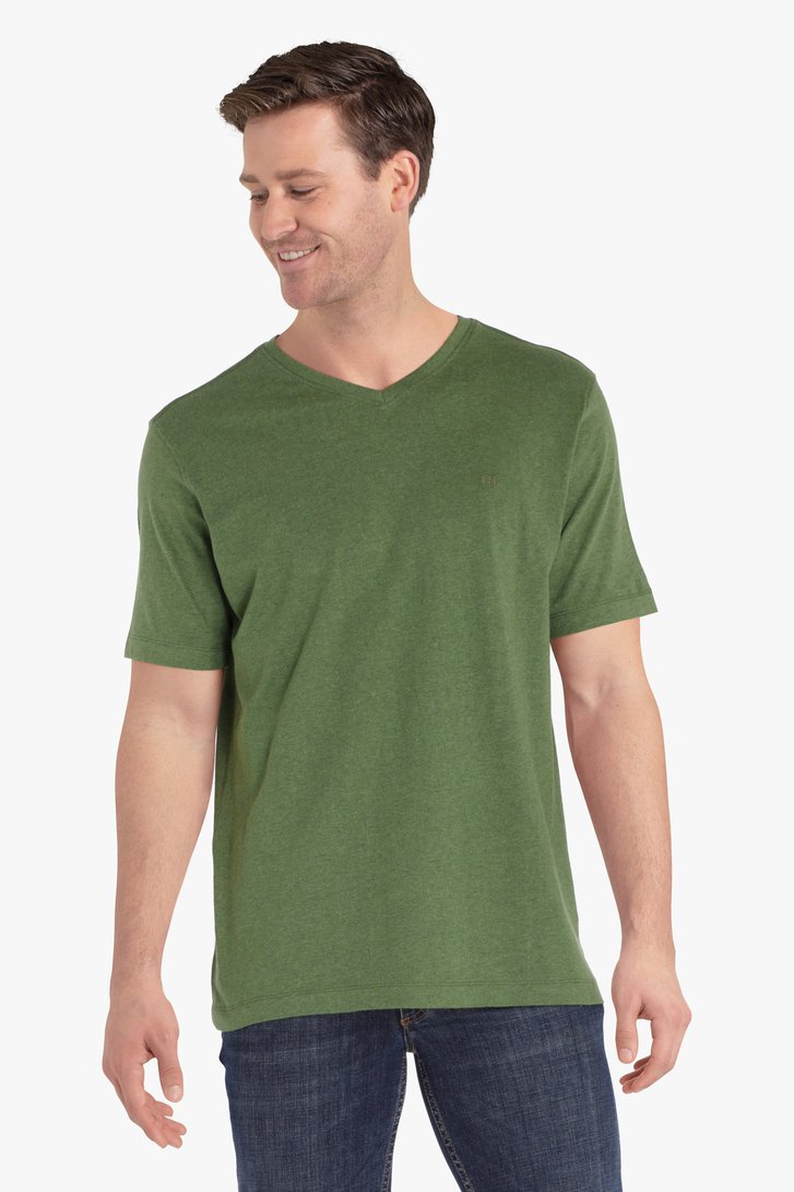 Olijfgroen T-shirt met V-hals