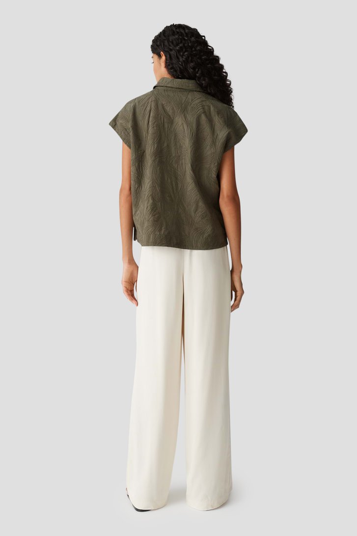 Olijfgroene blouse met geborduurd motief van Opus voor Dames