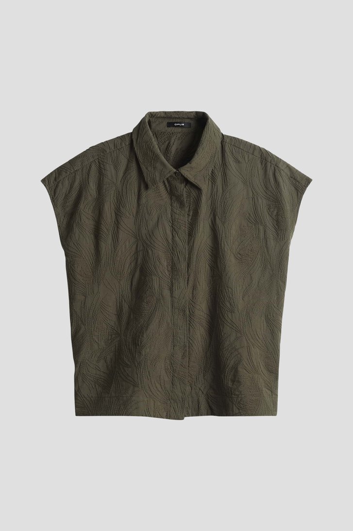 Olijfgroene blouse met geborduurd motief van Opus voor Dames