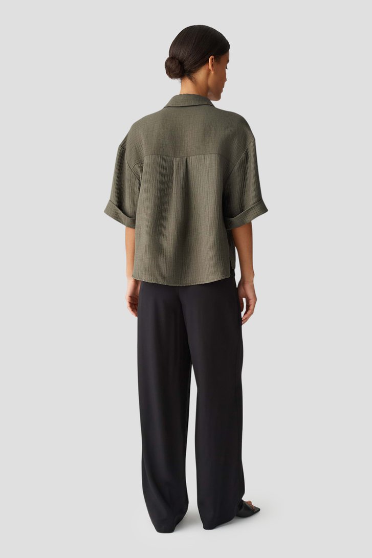 Olijfgroene blouse met gestreepte structuur van Opus voor Dames