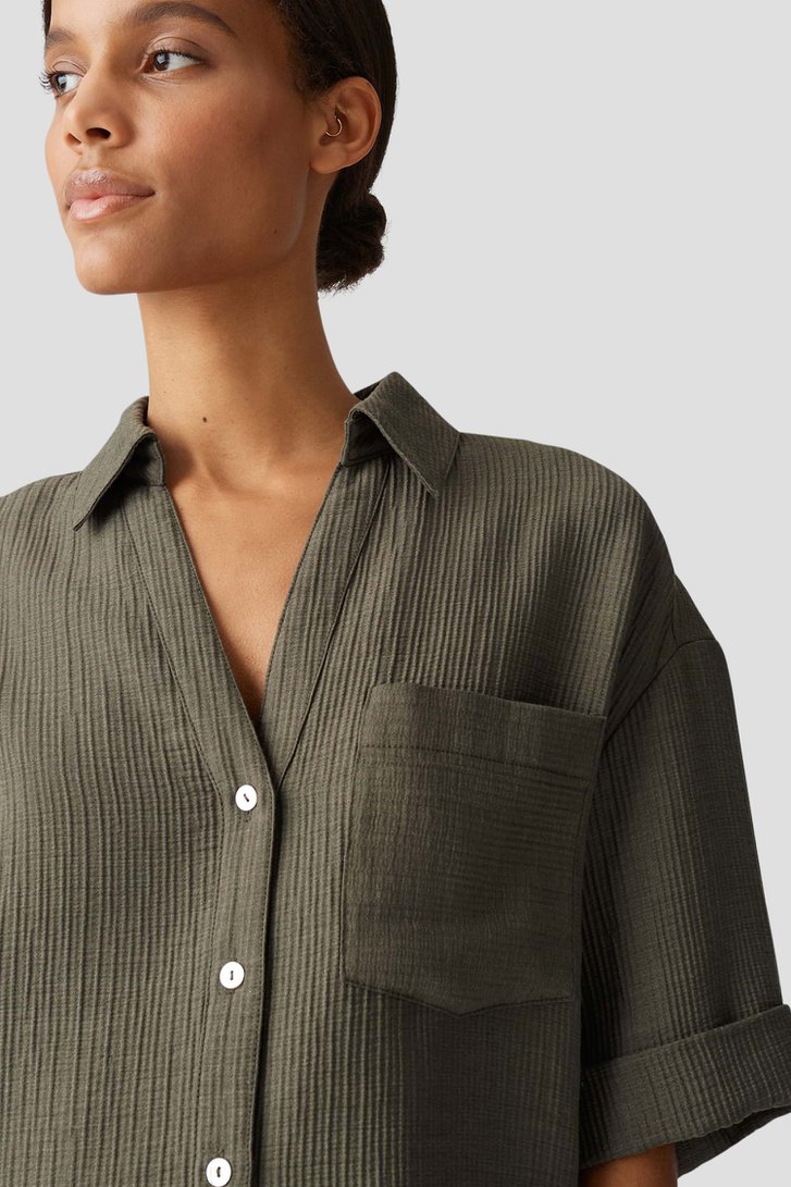Olijfgroene blouse met gestreepte structuur van Opus voor Dames