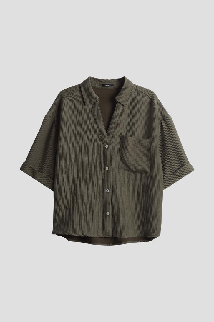 Olijfgroene blouse met gestreepte structuur van Opus voor Dames