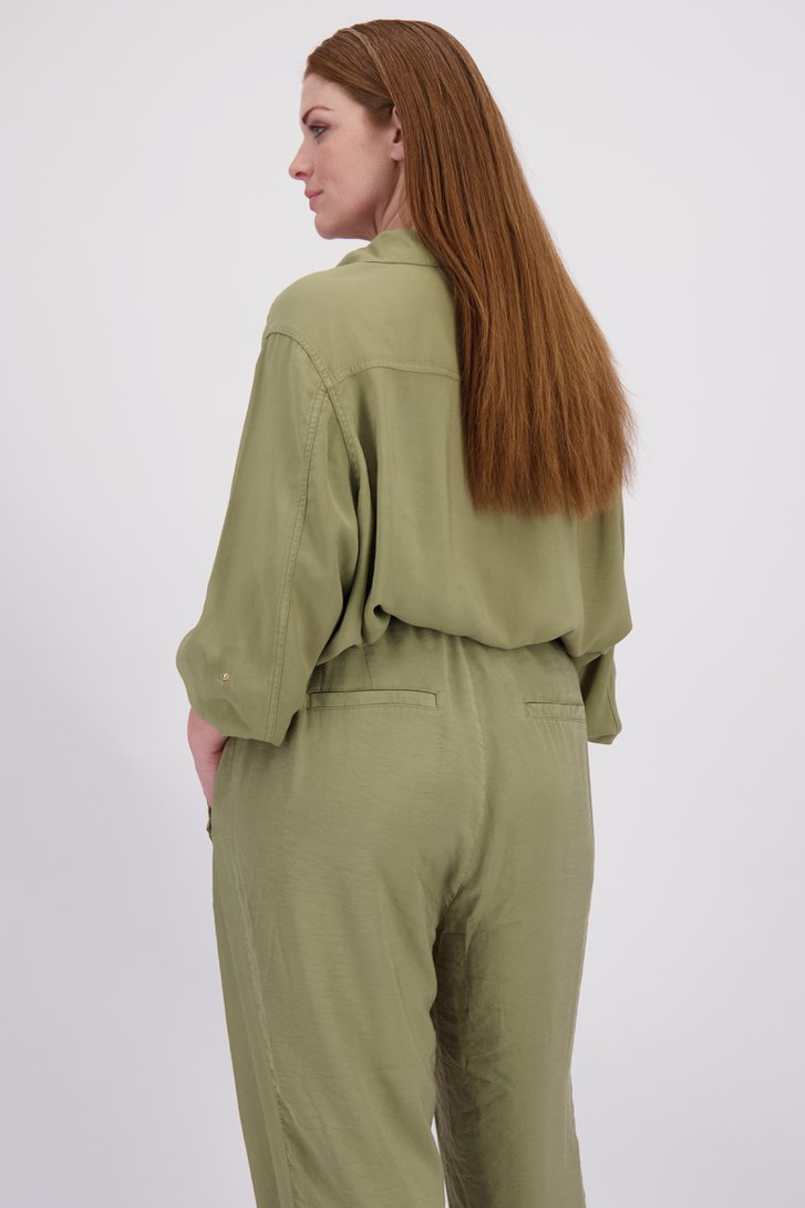 Achterkant van Olijfgroene broek met elastische tailleband door Yest Curve voor Dames