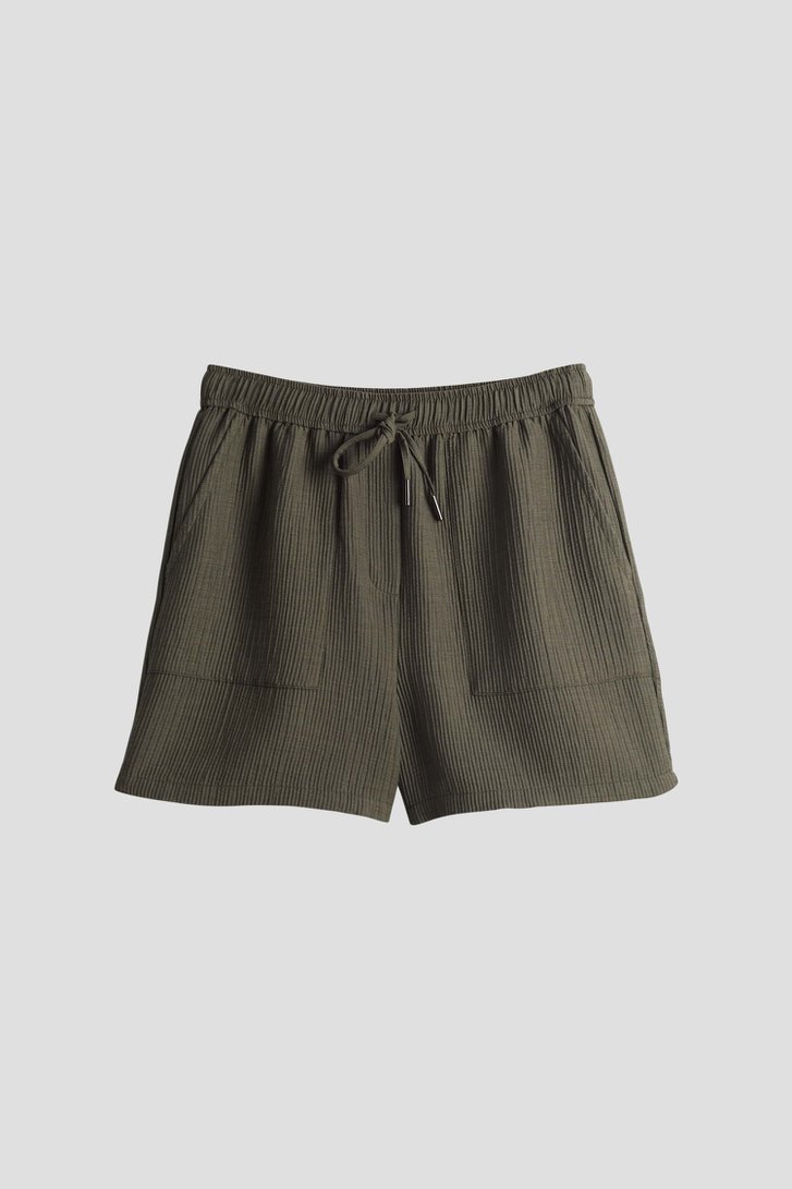 Olijfgroene short met gestreepte structuur van Opus voor Dames