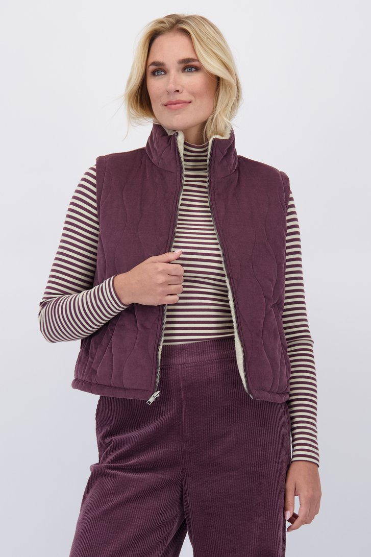 Detail van Omkeerbare bodywarmer in bordeaux en beige door Libelle voor Dames