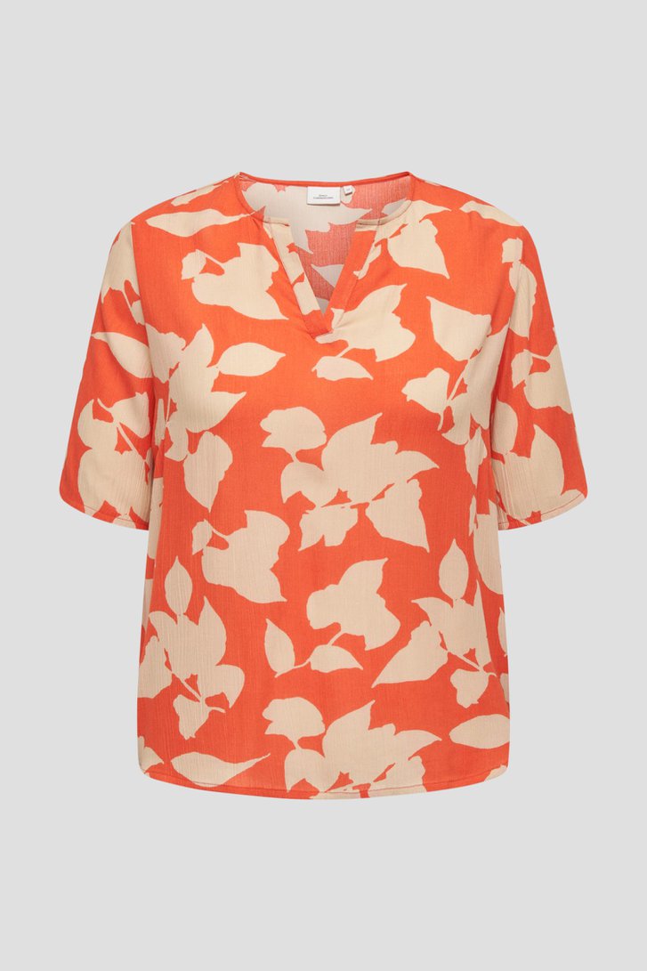 Oranje blouse met beige print van Only Carmakoma voor Dames