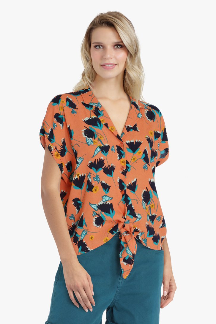 Oranje blouse met bloemenprint