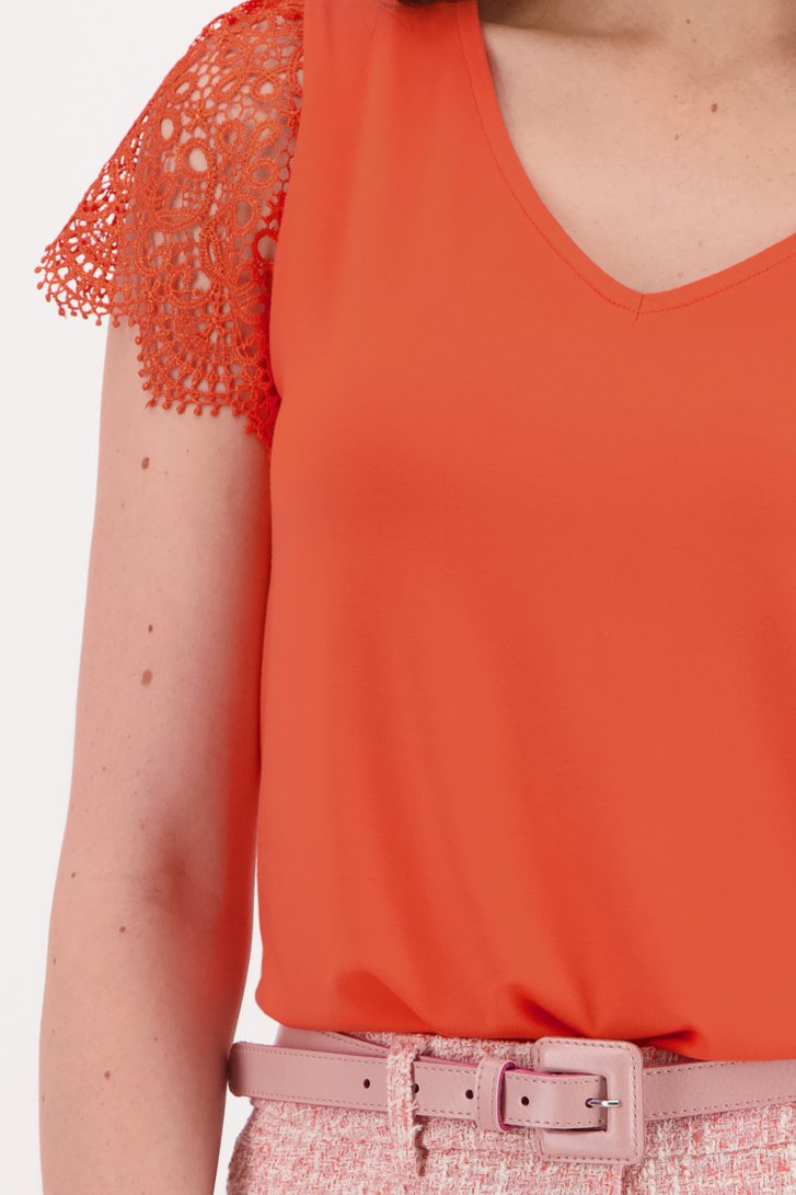 Oranje-rode blouse met korte kapmouwtjes van D'Auvry voor Dames