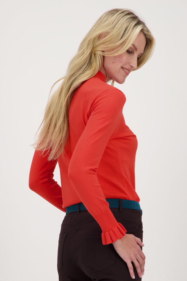 Oranje-rood truitje met hoge hals van Claude Arielle voor Dames