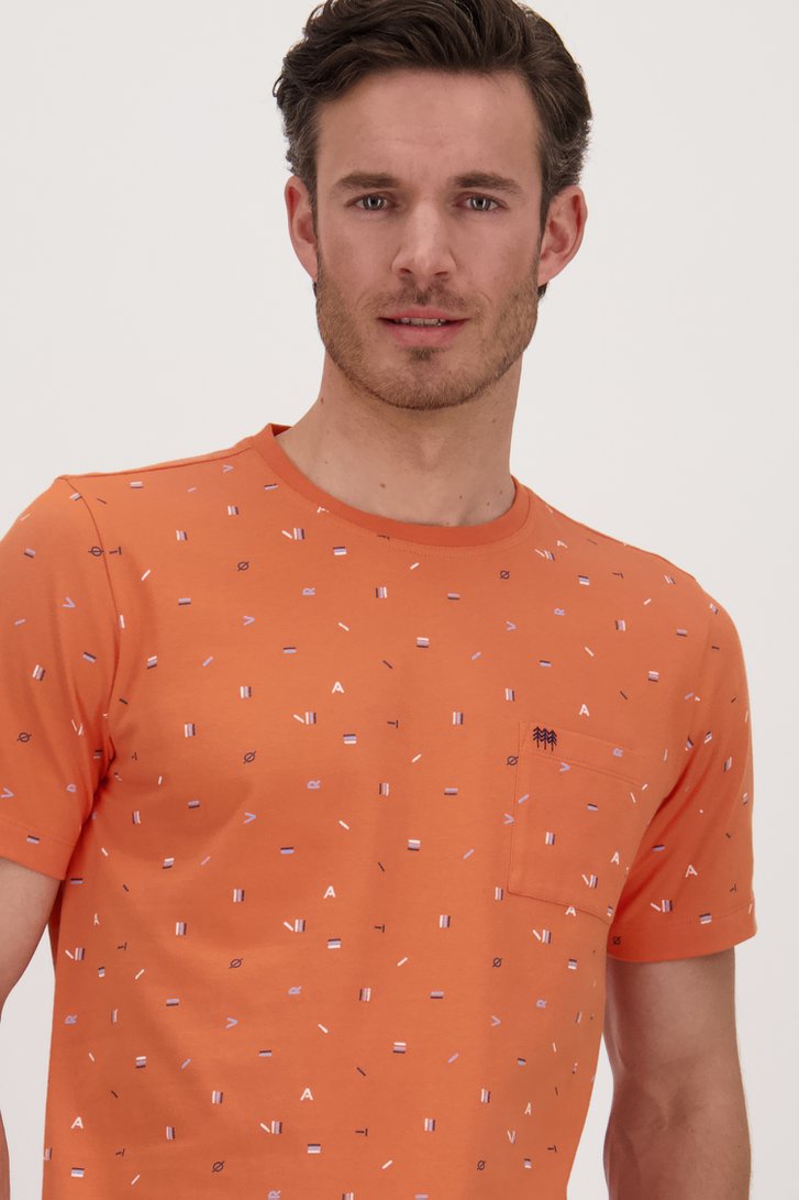 Oranje T-shirt met fijne print van Ravøtt voor Heren