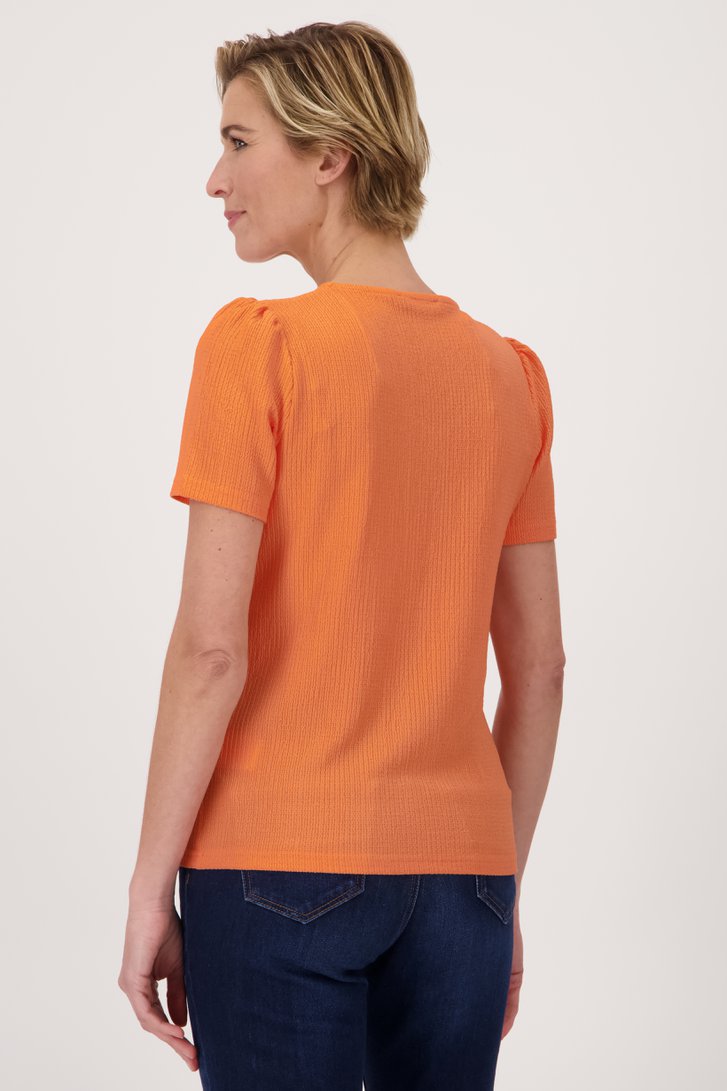 Oranje T-shirt met gewafelde structuur van Claude Arielle voor Dames