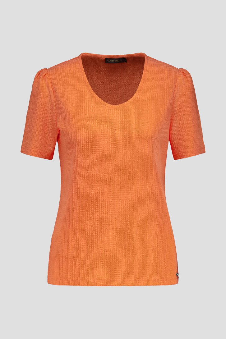 Oranje T-shirt met gewafelde structuur van Claude Arielle voor Dames