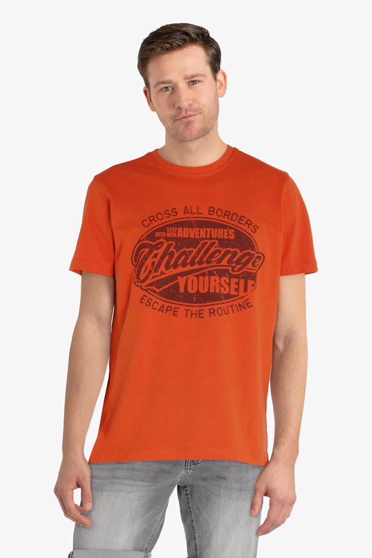 Oranje T-shirt met opschrift