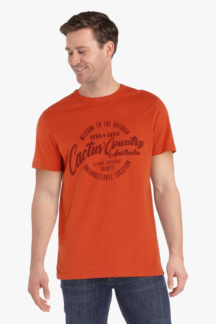 Oranje T-shirt met print van Ravøtt voor Heren