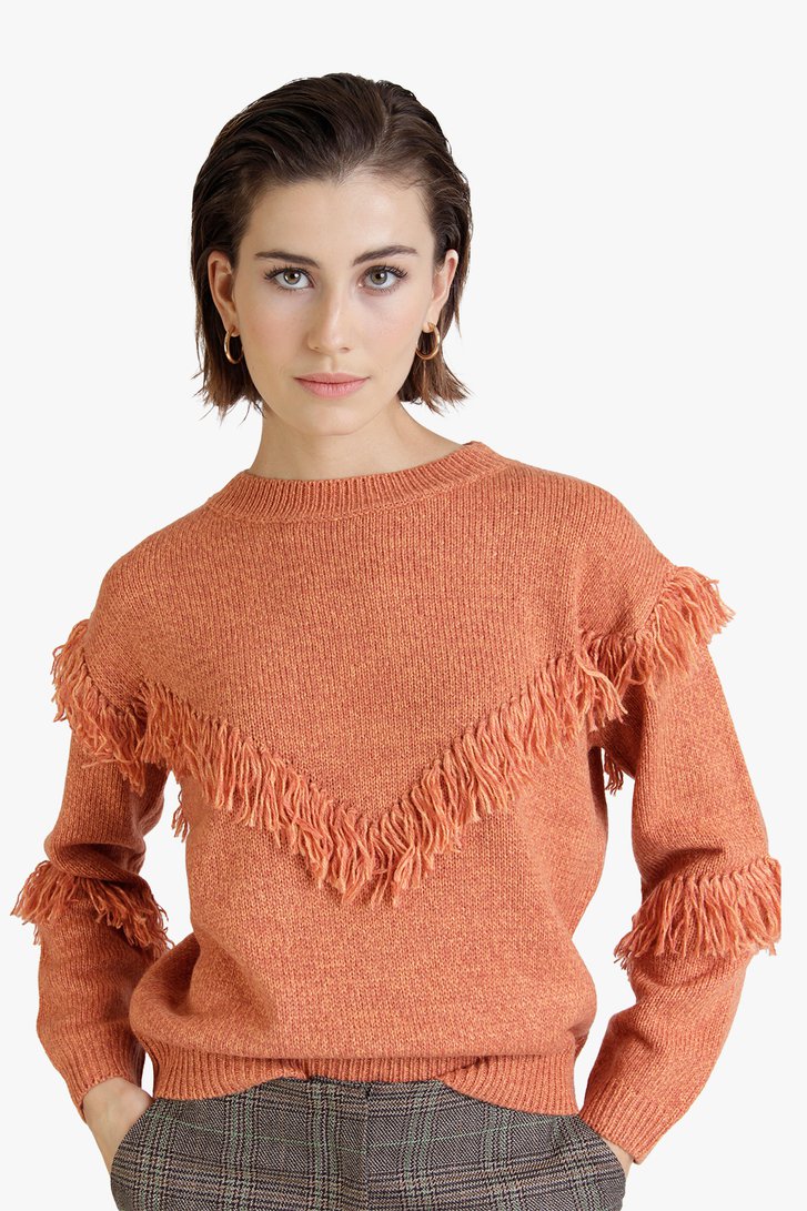 Oranje trui met franjes van Louise voor Dames