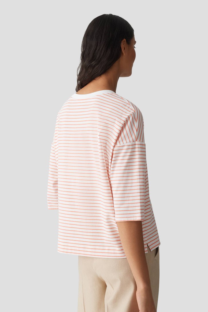 Oranje-wit gestreept T-shirt met 3/4-mouwen van Opus voor Dames