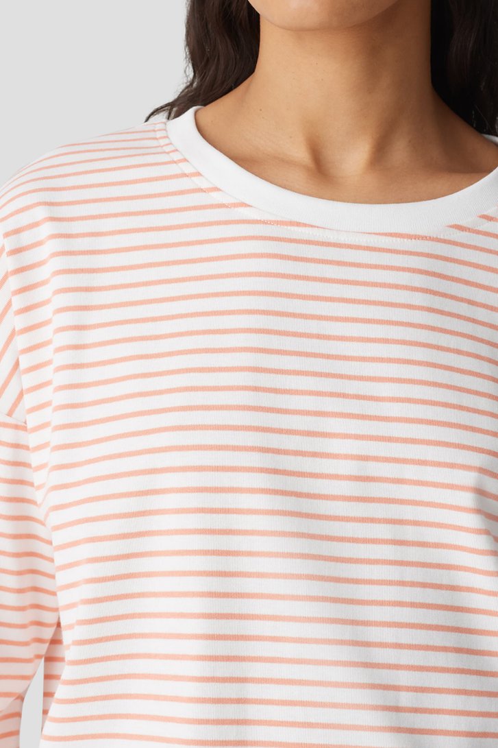 Oranje-wit gestreept T-shirt met 3/4-mouwen van Opus voor Dames
