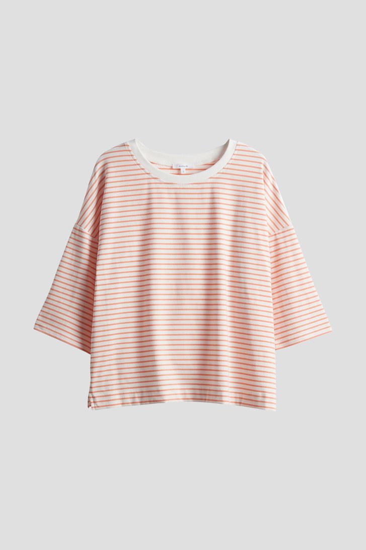 Oranje-wit gestreept T-shirt met 3/4-mouwen van Opus voor Dames