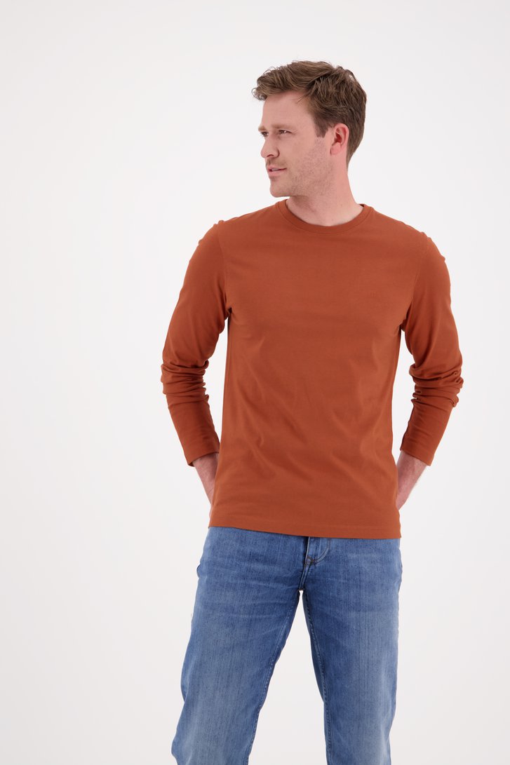 Oranjebruin T-shirt met lange mouwen
