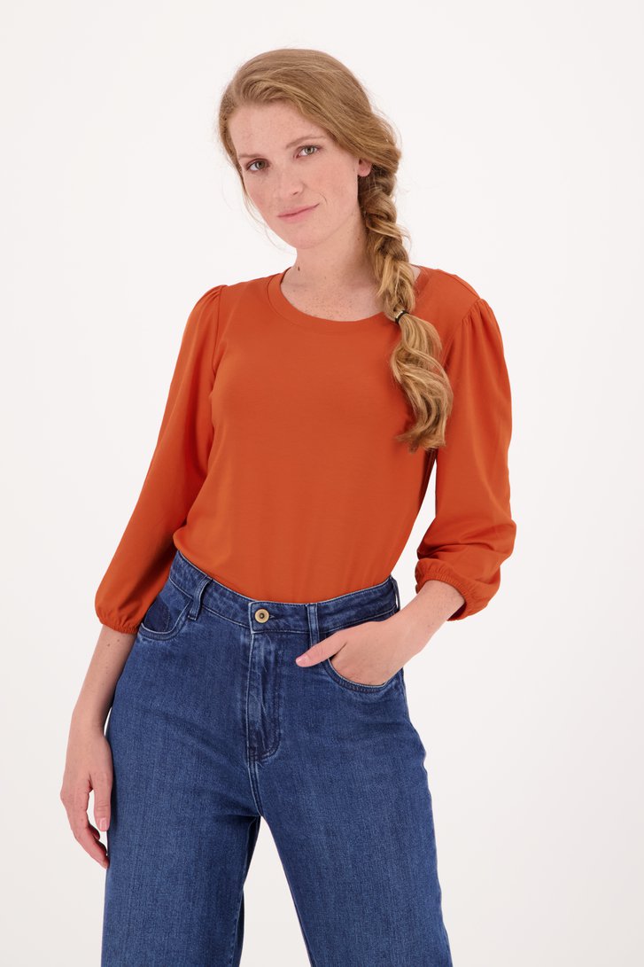 Oranjebruin T-shirt met pofmouwen van Libelle voor Dames