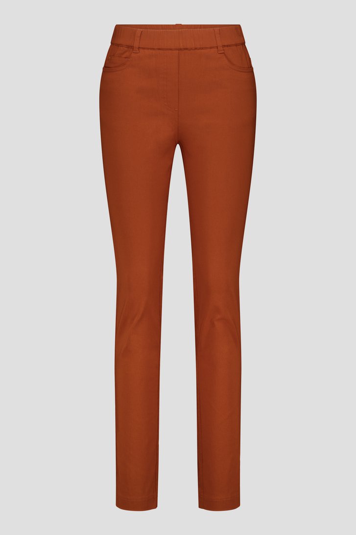Oranjebruine stretchbroek met elastische taille van Claude Arielle voor Dames