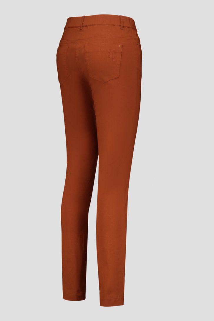 Oranjebruine stretchbroek met elastische taille van Claude Arielle voor Dames
