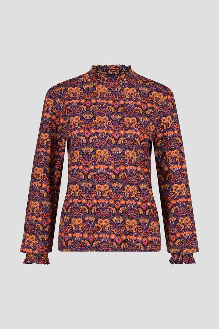 Paars-oranje T-shirt met fijn gebloemd motief van Geisha voor Dames