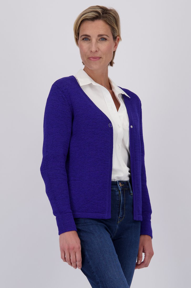 Paarsblauwe gebreide cardigan met één knoop van Claude Arielle voor Dames