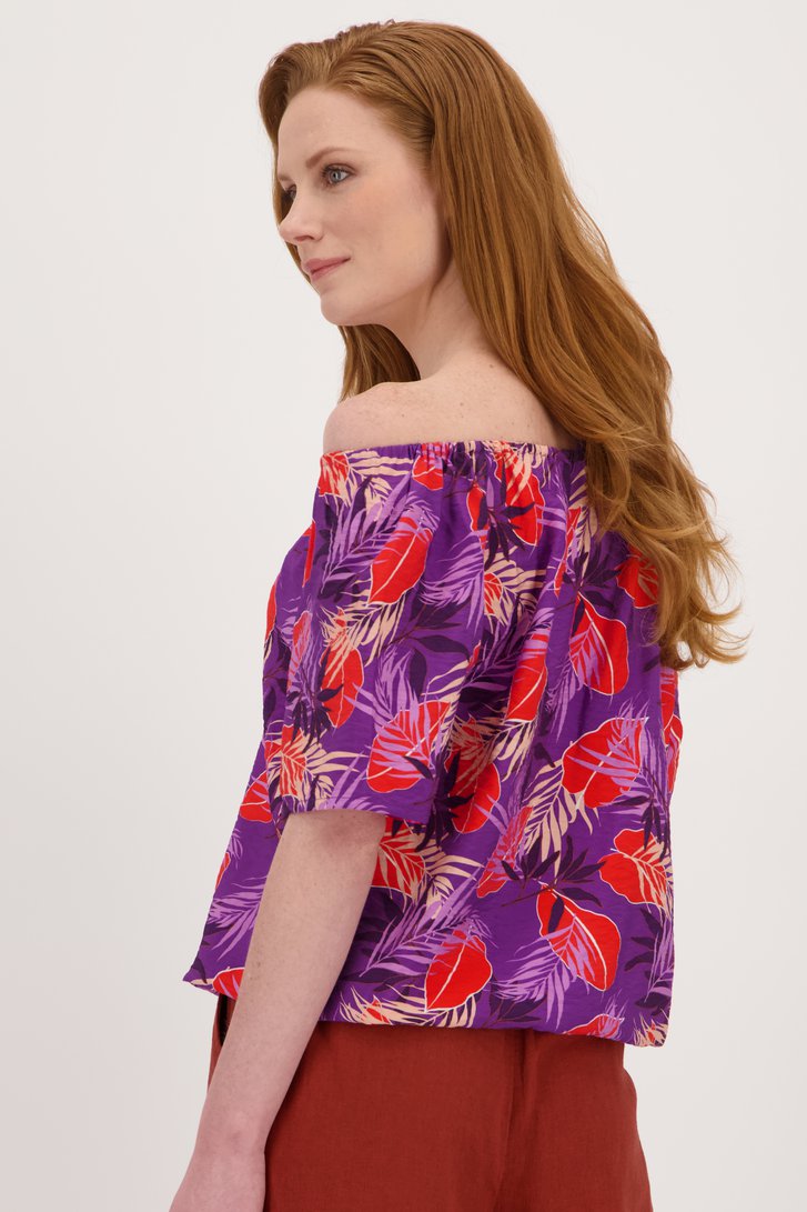 Paarse blouse met bladerprint  van Libelle voor Dames