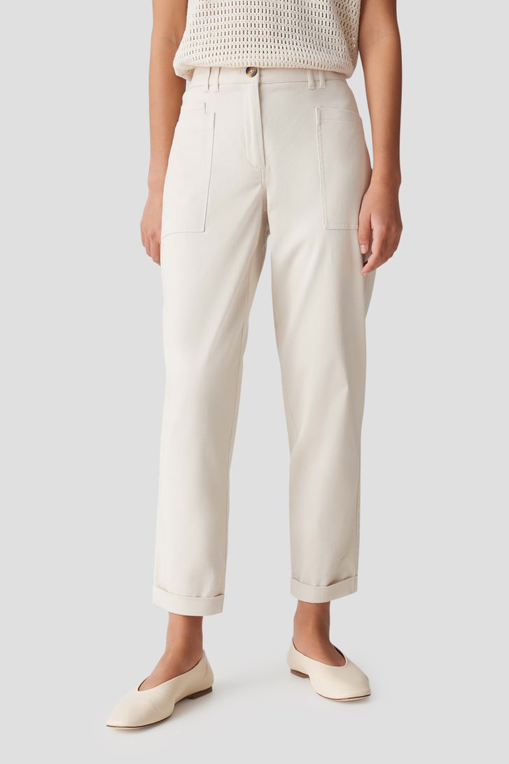 Pantalon beige tapered fit avec taille élastique de Opus pour Femmes