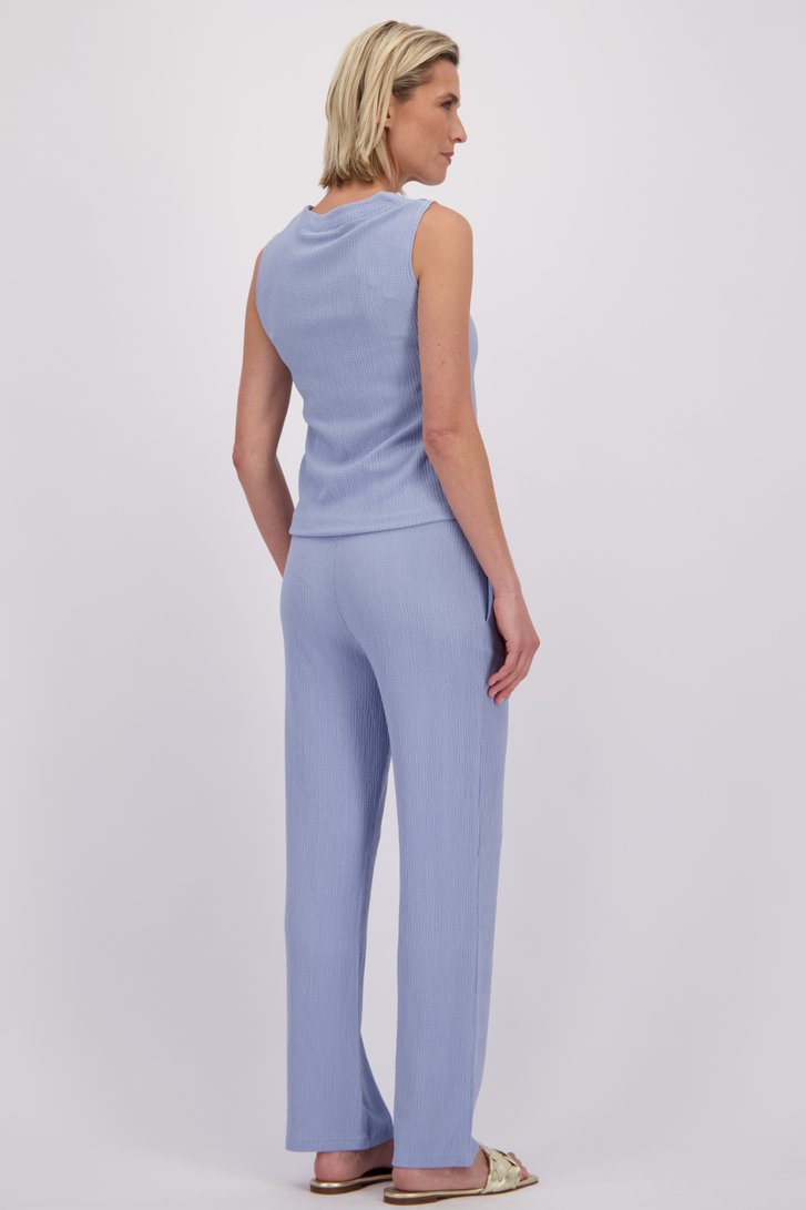 Le dos de Pantalon bleu clair structuré à taille élastique de Claude Arielle pour Femmes