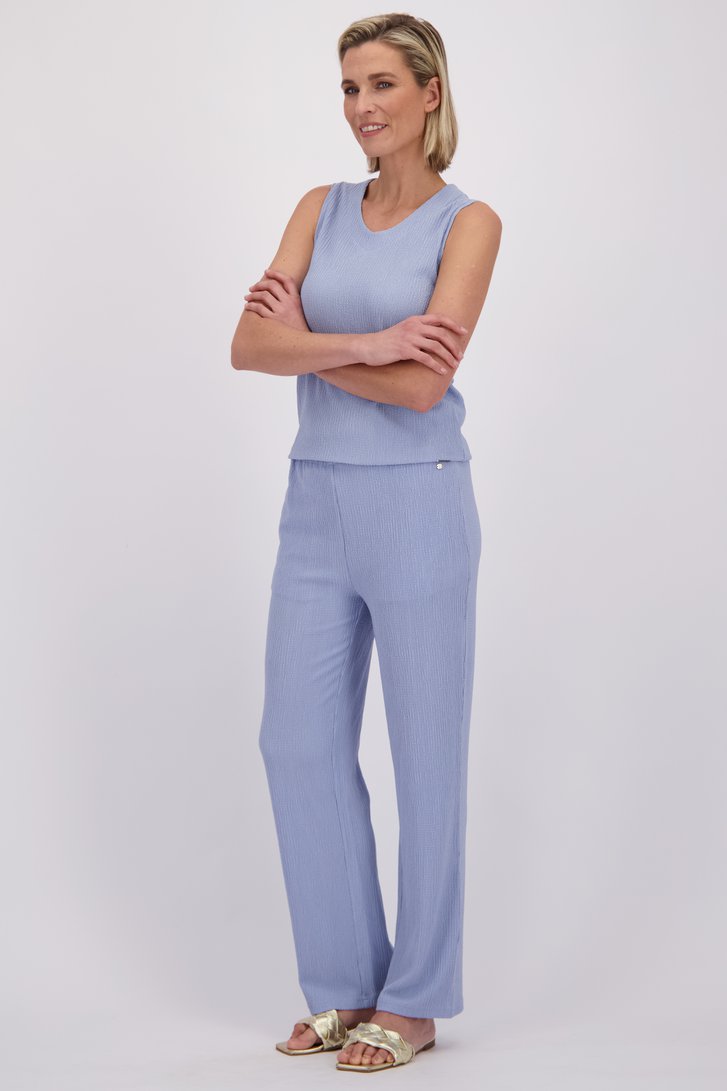 Le devant de Pantalon bleu clair structuré à taille élastique de Claude Arielle pour Femmes