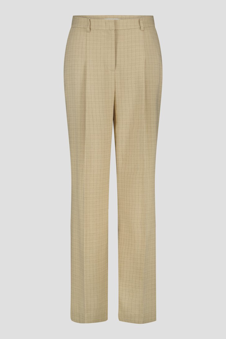Pantalon large beige avec motif à carreaux fins	 de D'Auvry pour Femmes