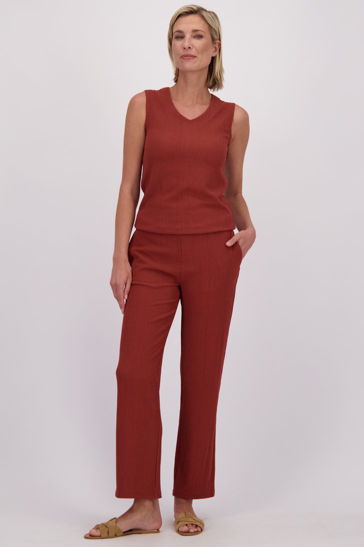 Le devant de Pantalon large brun rouille à taille élastique de Claude Arielle pour Femmes