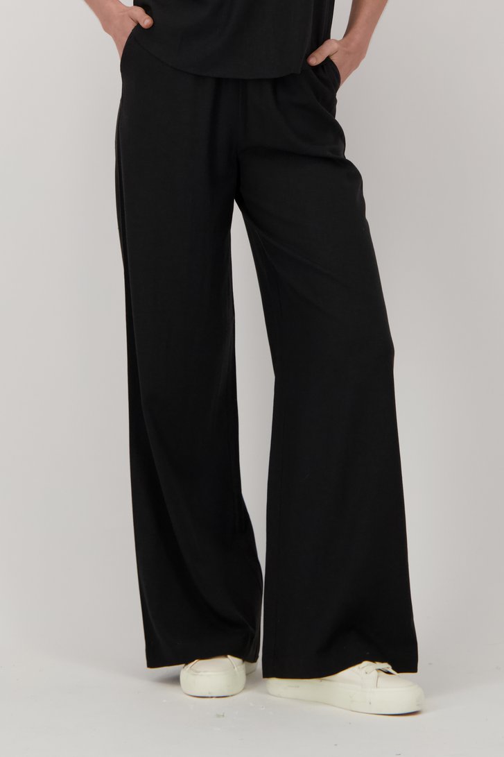 Pantalon large en lin noir  de Liberty Island pour Femmes